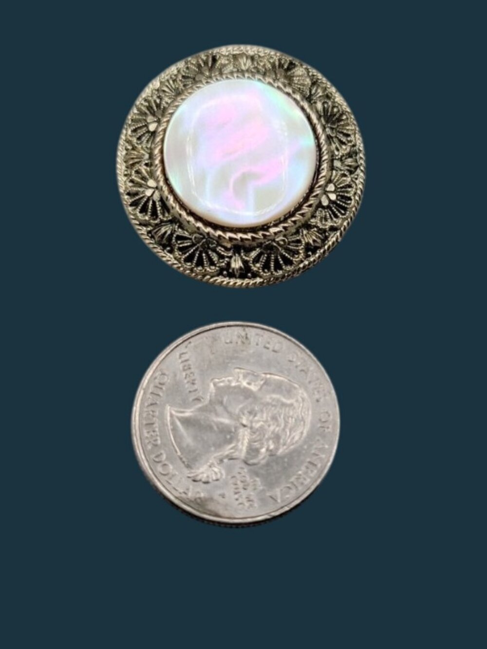 Vintage Moonstone Filigree Brooch Gold Tone Signed M Germany